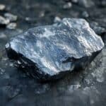 a rock sitting on top of a black surface