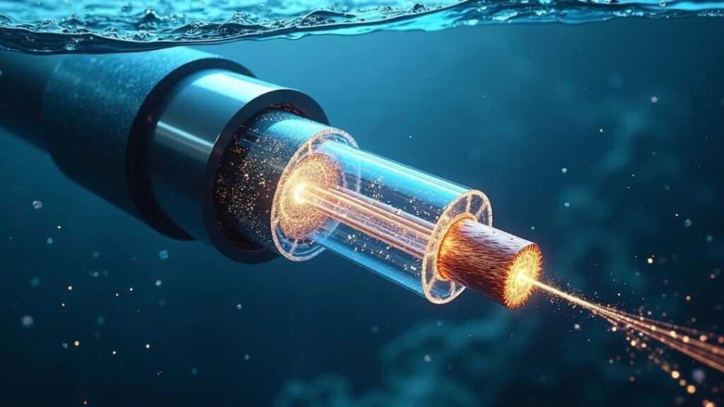tube with a light inside of it floating in the water, resembling fiber optic cables