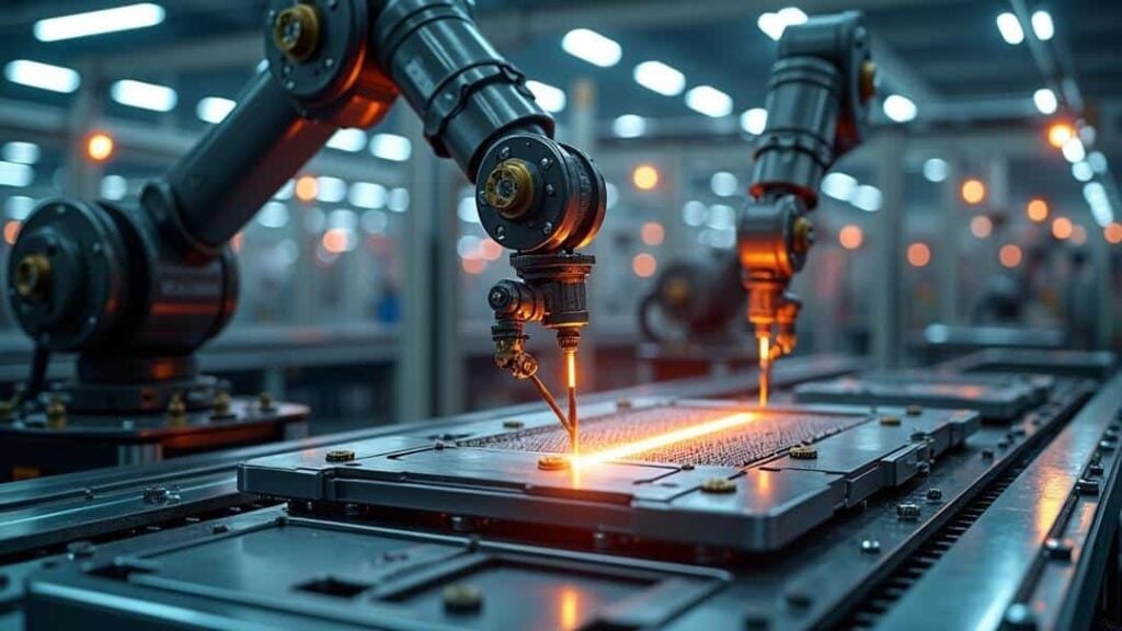 factory with a lot of machines working on industrial automation