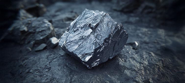 The Promethium appears as a silvery-gray, slightly rugged, and dense metal, with hints of its radioactive nature through a subtle, faint glow emanating from its surface.