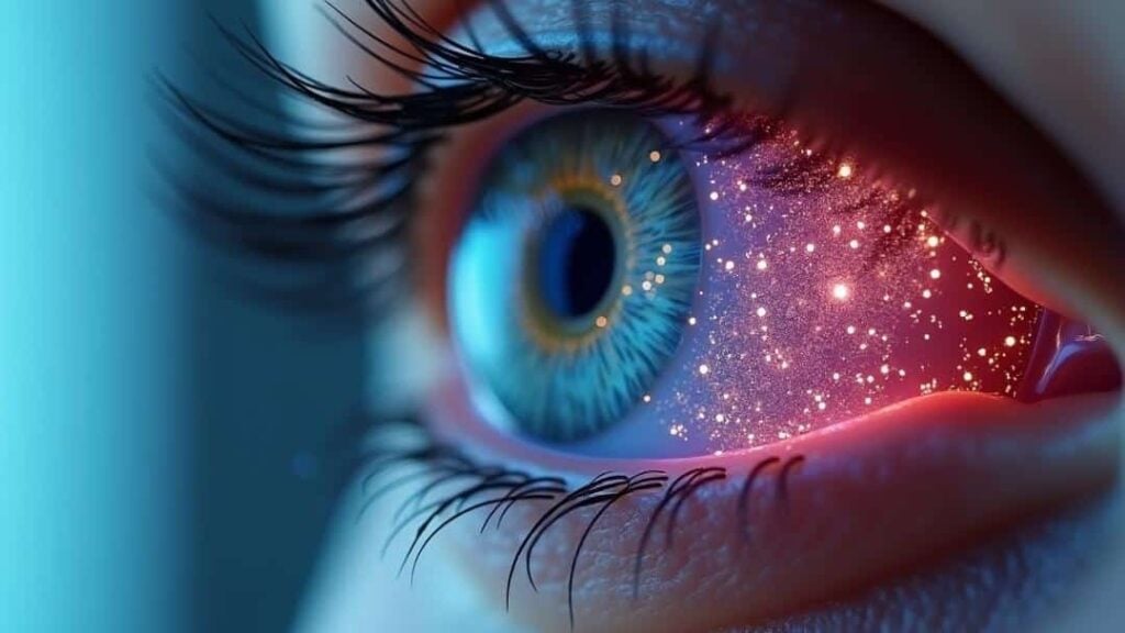 close up of a person's eye with stars on it, showcasing smart contact lenses