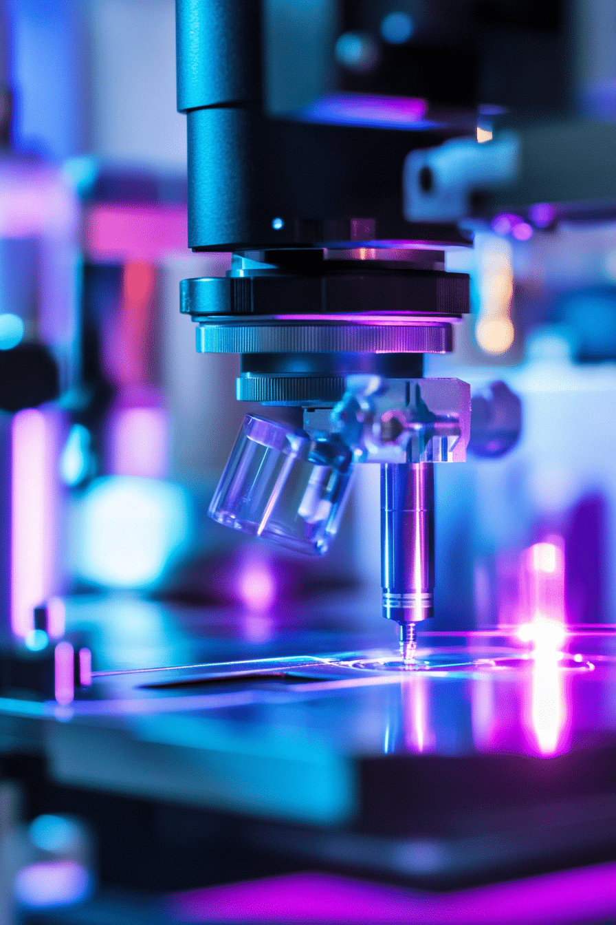 a close up of a machine with a purple light